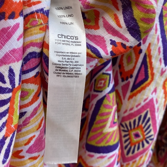 Chico’s Ikat Linen Button-Back Shirt % Linen No Iron Women’s Size L - Picture 16 of 16